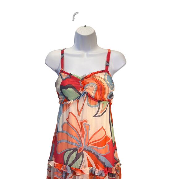 Alexis Maxi Dress Mixed Print Peach Floral Sleeveless Tiered Ruffles Boho XS - Picture 6 of 16